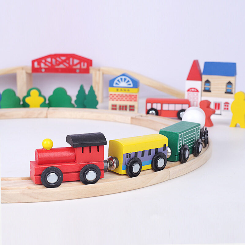 100 Pcs Wooden Train Tracks Sets Multicolor Wooden Toy Train Sale